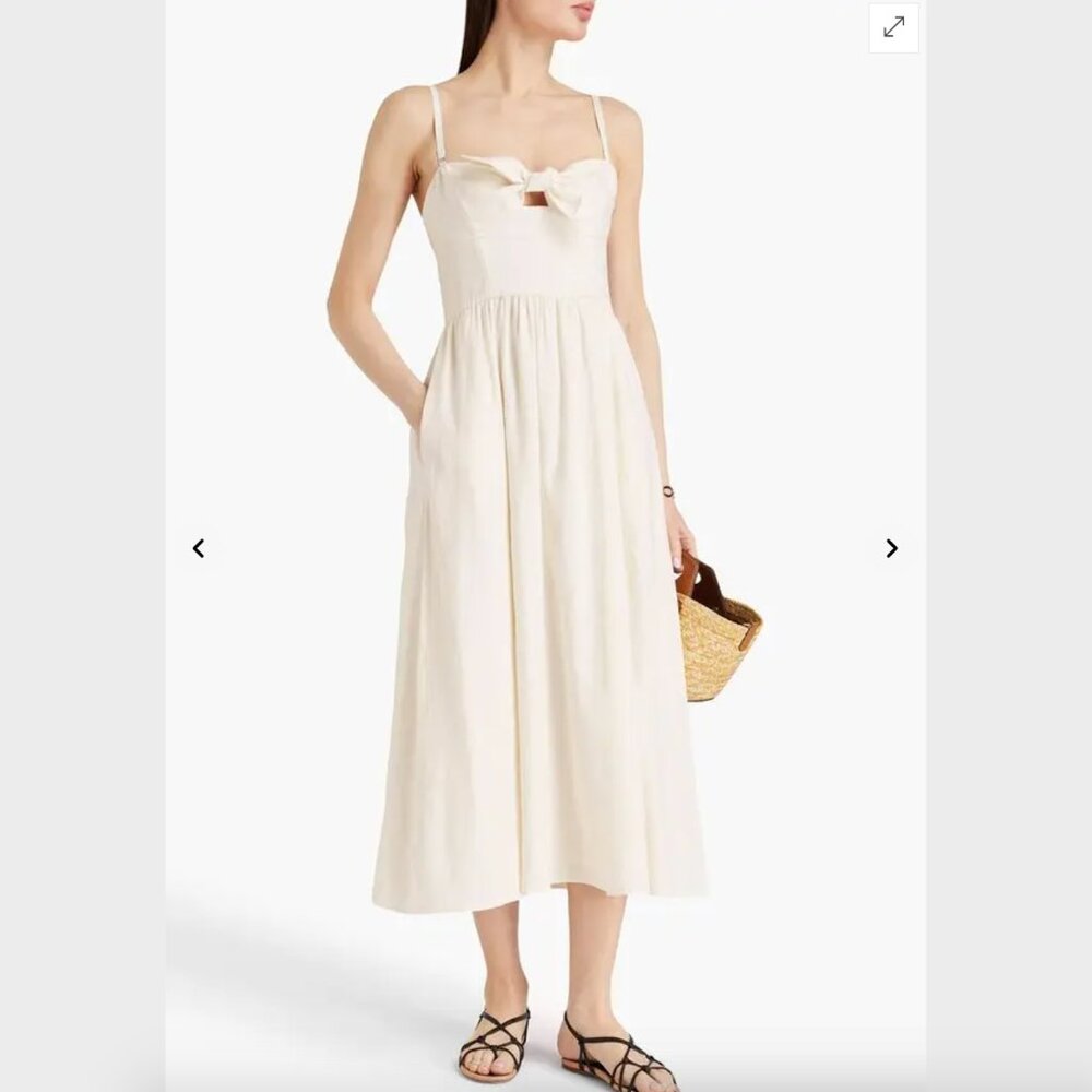 Solid & Striped Ivory Aurora Knotted Linen-Blend Midi Dress - Size M
